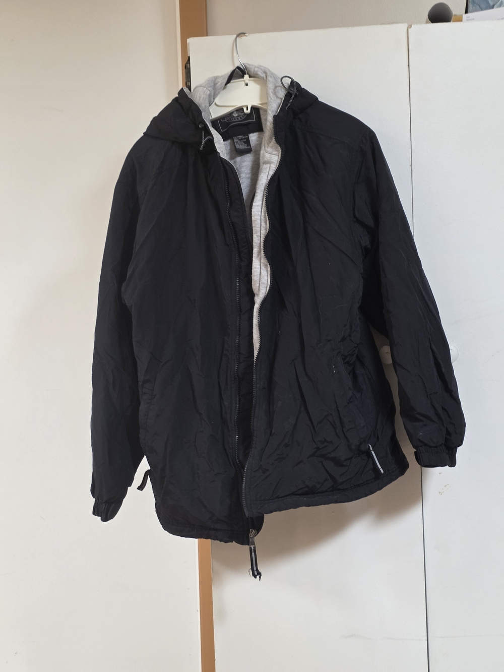 Charles River Apparel Black Hooded Windbreaker with Grey Inner Layer